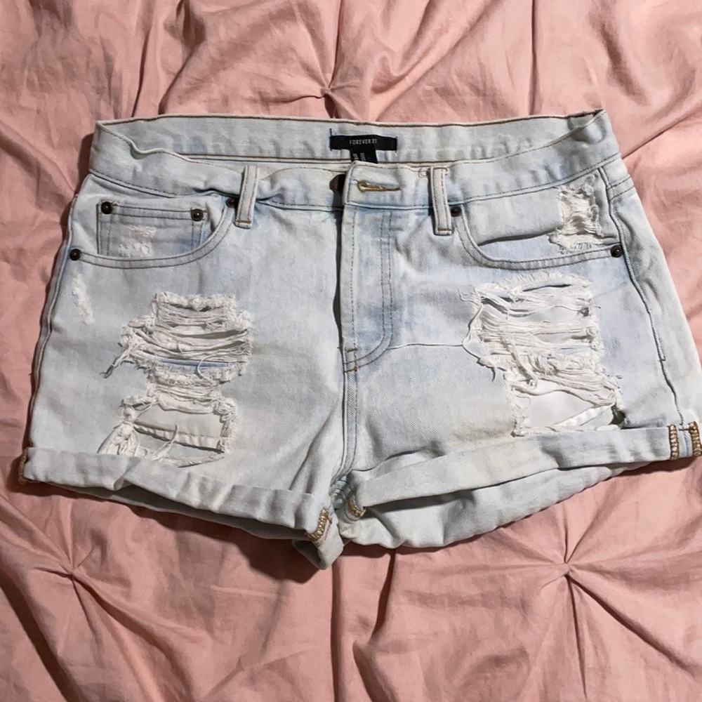 Forever 21 light wash distressed jean shorts